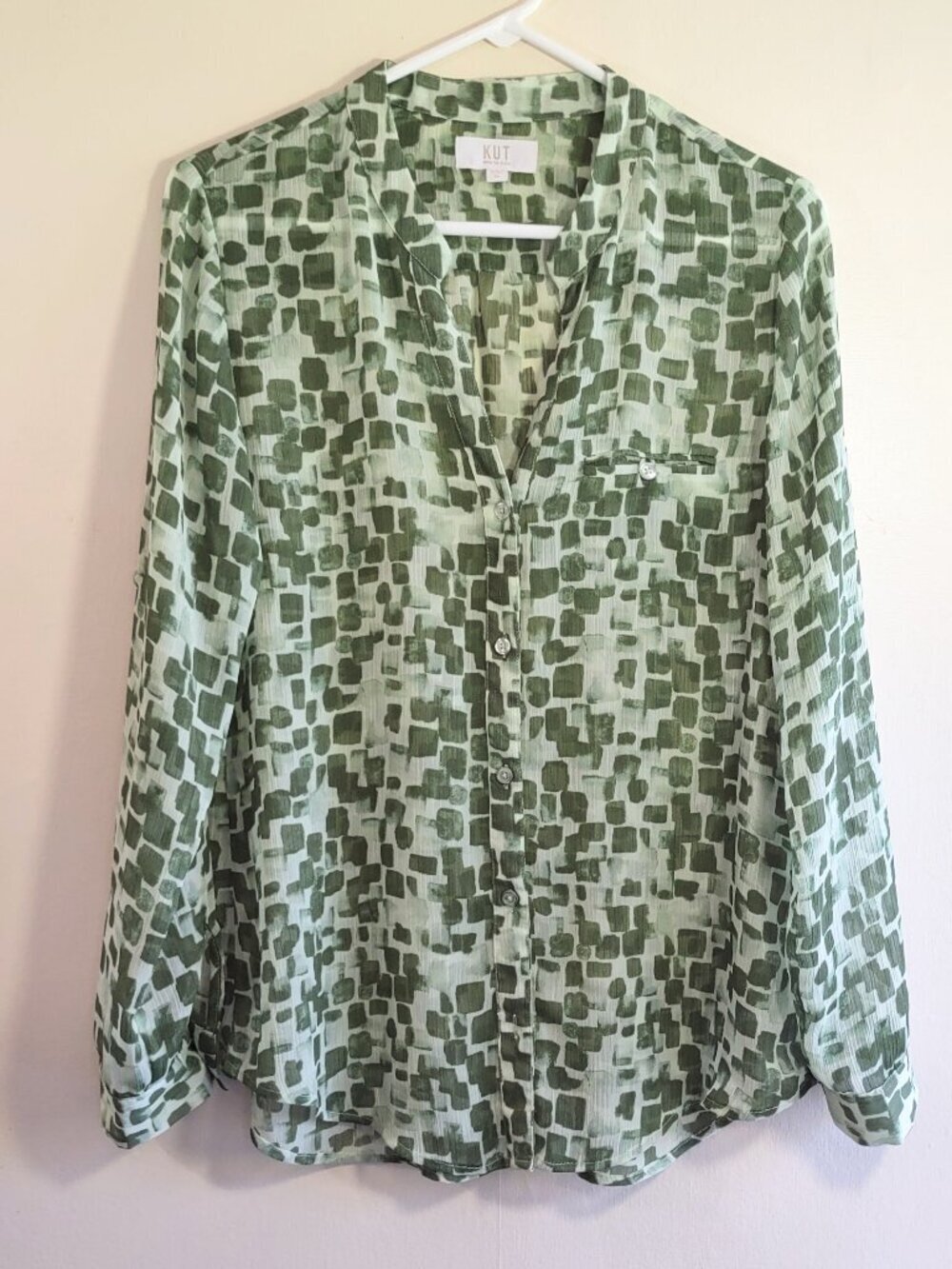 Kut from the Kloth Boho Sheer Blouse Size Medium Abstract Print Artsy Indie